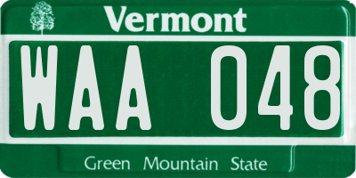 VT license plate WAA048