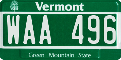 VT license plate WAA496