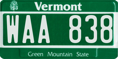 VT license plate WAA838
