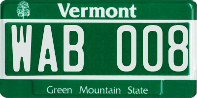 VT license plate WAB008