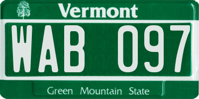 VT license plate WAB097