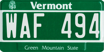 VT license plate WAF494