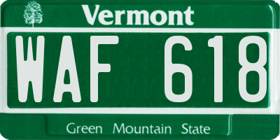 VT license plate WAF618