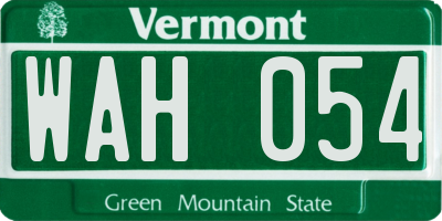 VT license plate WAH054