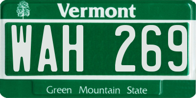 VT license plate WAH269