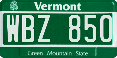 VT license plate WBZ850