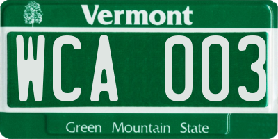 VT license plate WCA003