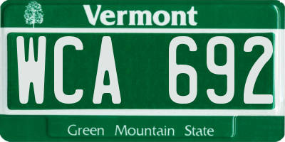 VT license plate WCA692