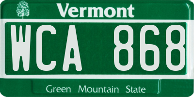 VT license plate WCA868