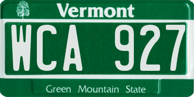 VT license plate WCA927