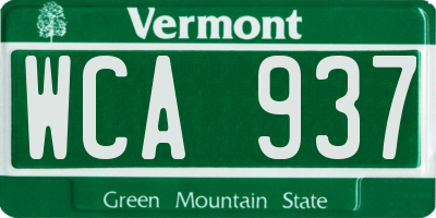 VT license plate WCA937