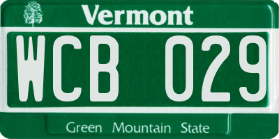VT license plate WCB029