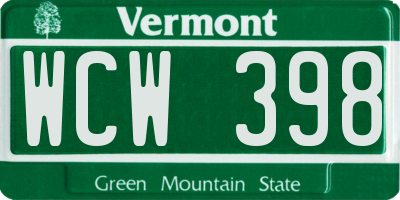 VT license plate WCW398
