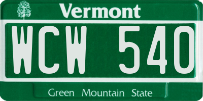 VT license plate WCW540