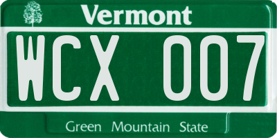 VT license plate WCX007