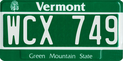 VT license plate WCX749