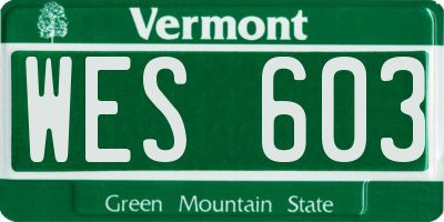 VT license plate WES603