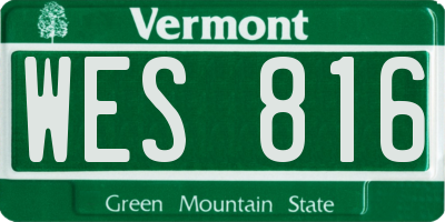 VT license plate WES816