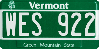 VT license plate WES922