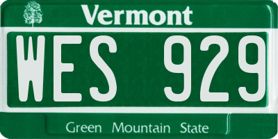 VT license plate WES929