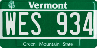 VT license plate WES934