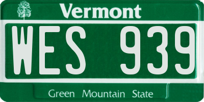 VT license plate WES939