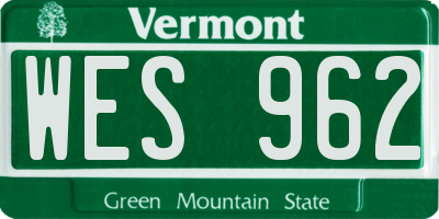 VT license plate WES962