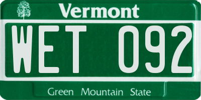 VT license plate WET092
