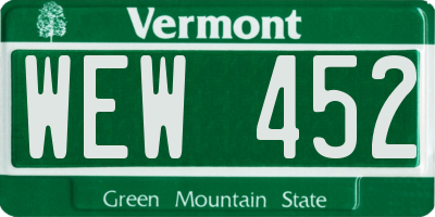 VT license plate WEW452