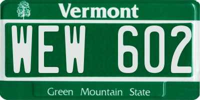 VT license plate WEW602