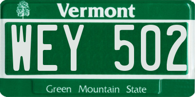 VT license plate WEY502