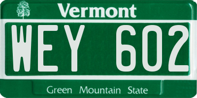 VT license plate WEY602
