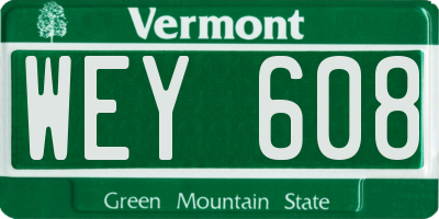 VT license plate WEY608