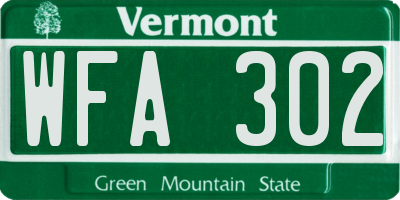 VT license plate WFA302