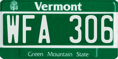 VT license plate WFA306