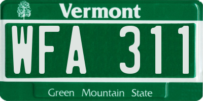 VT license plate WFA311