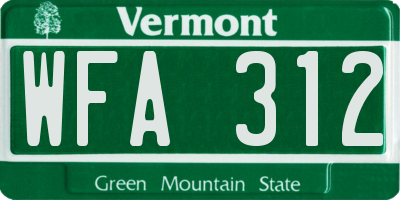 VT license plate WFA312