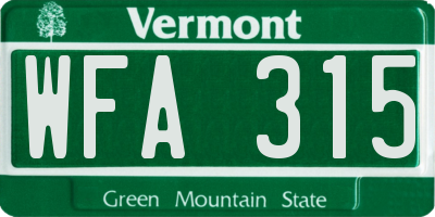 VT license plate WFA315