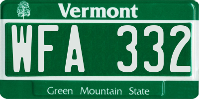 VT license plate WFA332