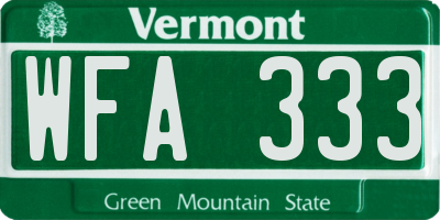 VT license plate WFA333