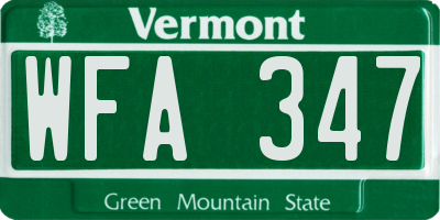 VT license plate WFA347