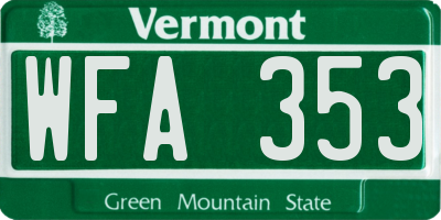 VT license plate WFA353