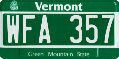 VT license plate WFA357
