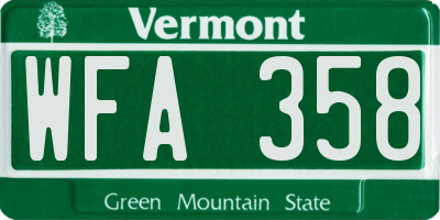 VT license plate WFA358