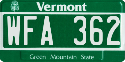 VT license plate WFA362