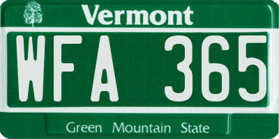 VT license plate WFA365