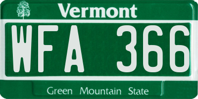 VT license plate WFA366