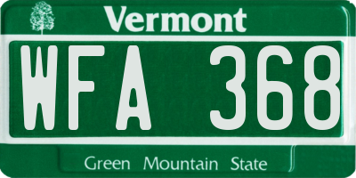 VT license plate WFA368