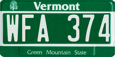 VT license plate WFA374