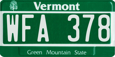 VT license plate WFA378